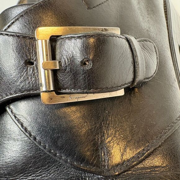 SALVATORE FERRAGAMO Classic Monk Strap Black  Leather Loafers Mens Size 10.5 - Picture 3 of 15